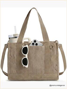 Soft Corduroy Tote Bag Crossbody for Laptop Travel Work